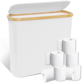 Toilet Paper Storage with Lid - High-Capacity Bath Organizer, Space-Saving Vertical Design for Bathroom/Kitchen, Holds up to 9-12 Rolls, Sturdy Construction (White)