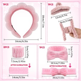 Hairband Cosmetic Set with 2 Pieces Wrist Wash Band and 3 Pieces Hair Clip Plush Spa Headband for Washing Face Washing Face Bathing Yoga Exercise Skin Care