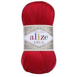 Alize Diva Silk Effect 100% Microfiber Acrylic Yarn 1 Ball/Skein 100gr 383yds Color (106 - Red)