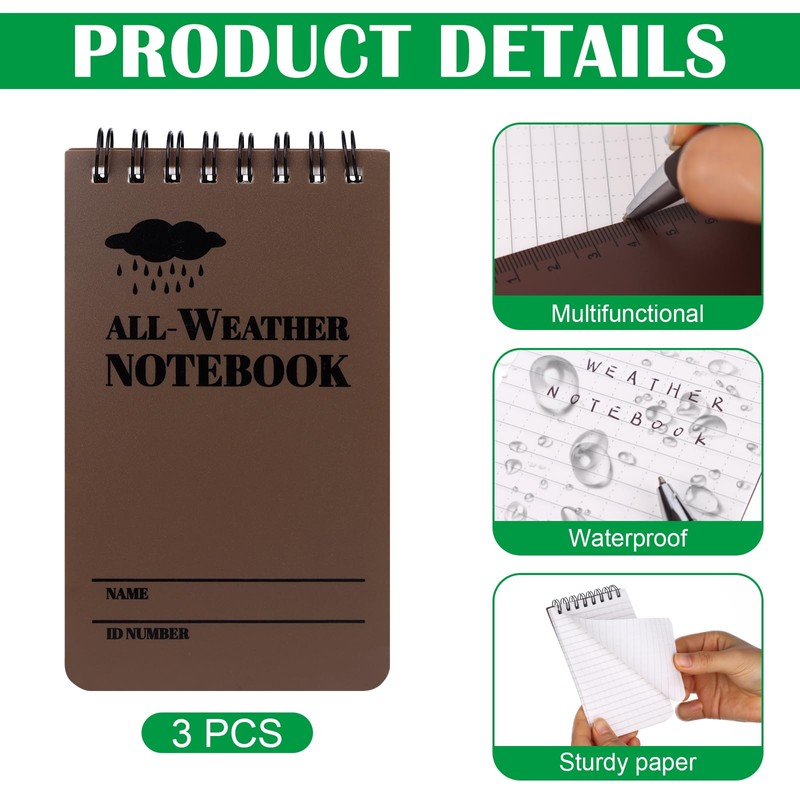 HAOWANWW 5 Pcs Waterproof Notepad Pen Set Waterproof Notebook Mini