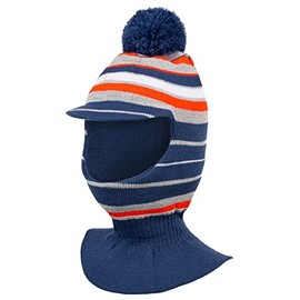 Boys' Winter Hat Scarf Hat Tube Hat Knitted Hat Stripes, Denim blue-orange