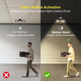 ZONE INDUSTRY CORP. 2 Pack 30W Motion Sensor LED Garage Light, 3000 Lumen Deformable Ceiling Lights with 2 Adjustable Panel, 5000K Daylight, E26 Bulb Socket for Workshops, Garage, ETL Certified