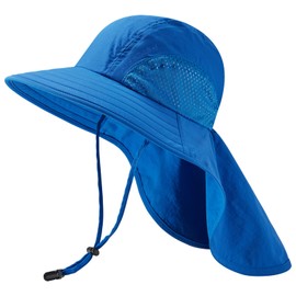 BASSDASH Kids UPF 50+ Wide Brim Sun Hat with Neck Flap Lightweight Cooling Performance Toddler Girls Boys Outdoor Play Hats Royal Blue
