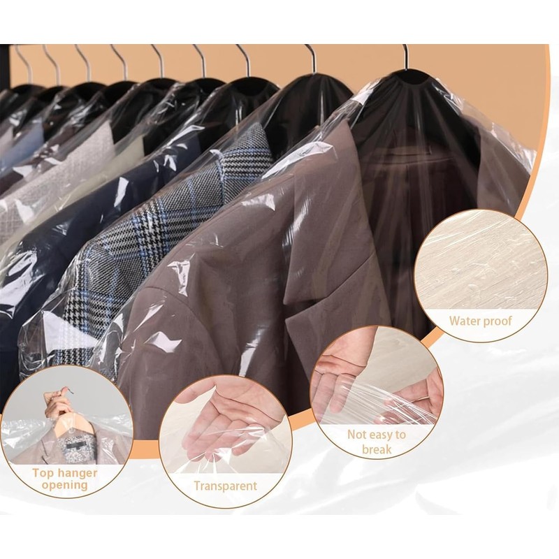 Polythene Garment Covers Clear Plastic Clothes Covers Dry Cleaning Durable,