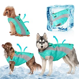 TOPSOSO Dog Cooling Vest Jacket with Double Adjustable Zippers and Buckle, Sun Protection Evaporation Ice Vest for Pet Dogs, Effective Cooler Dog Summer Coat for Outdoor Hunting and Camping (Green, S)
