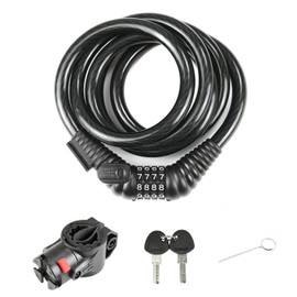 CyclingDeal Bike Bicycle Lock Cable 4FT Bike Cable Basic Self Coiling Resettable Combination Cable Bike Locks with Key Function 3/5 Inch Diameter