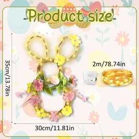 35cm Osterkranz mit Eiern, Künstliche Türkranz, Osterei Kranz mit LED Licht, Hasenförmiger Wandkranz Frühlingskranz für Osterdeko, Tischdeko, Fensterdeko