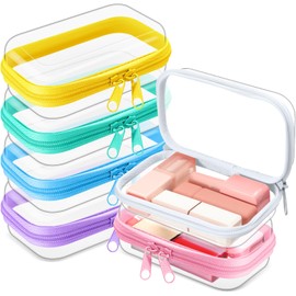 Sanwuta 6 Pcs Clear Hard Zipper Case Pencil Pouches Hard Plastic Zipper Pouches Makeup Bag Transparent Cases for Snacks Plastic Storage Organizer Box for Travel (Colorful,5 x 3 x 2 Inch)