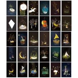 Mis.Moon Postcards, Glow in the Dark, Postcards Set, Premium Postcards, Thank You Cards, Guest Book, Poster, Travel Postcards, Glow In The Dark Postcard, Pack of 30