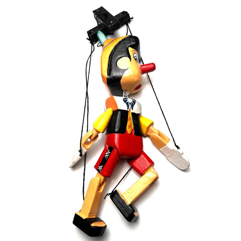 Wooden Pinocchio with Rope 25 cm Handmade in Indonesia