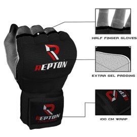 RFG Gears Kids Boxing Hand Wraps - Gel Padded Inner Gloves with Wrist Support - Easy Wraps for Junior Fighters and Youth Combat Sports Gear (Black, Junior Gloves)