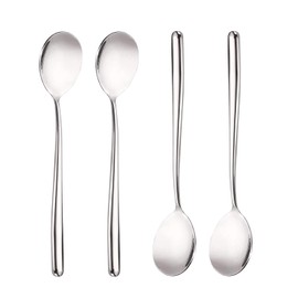 Miupoo Stainless Steel Spoon,Long handle Great Circle Soup Spoons Korean Long Handled Soup Spoon,Stainless Steel Round handle Bar Spoons Silver Set of 4