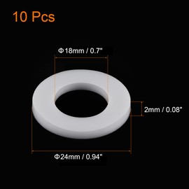 MECCANIXITY PTFE Flat Washers 24mm OD 18mm ID 2mm Thick Flange Gasket, White Pack of 10