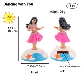 Sndperiexam 1 Pc Pink Solar Powered Dancing Figures Decoration -Hawaii Shaking Head Ornaments Hula Dance Girl -Car Dashboard Interior Decoration Desktop Ornaments,Solar Power Kits (4.13 x 2.56)