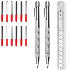 Weploda 2 Scribing Tool, Scribing Needle, Durable Scribing Tool for Metal, Scribing Tool with 10 Replacement Hat Marker Tips, with Ruler, for Glass/Ceramic/Hardened Steel/Sheet Metal