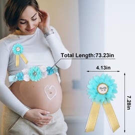 On-Airstore Mom to be Sash for Baby Shower Party Favors Decorations Blue Flower Maternity Sash Baby Shower Dress for Mommy and Daddy to be Pregnancy Photo Props Supplies Gender Reveal Decorations