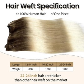 Ombre Sew in Hair Extensions Real Human Hair 120G 22 Inch Ash Brown to White Platinum Blonde Hand Tied Weft Weave Bundles with Brown Roots Straight Genius Weft Sew in Wefts Extension Full Head
