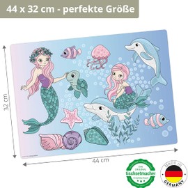 Tischset I Platzset abwaschbar - Für Kinder - Meerjungfrauen unter Wasser - aus erstklassigem Vinyl (Kunststoff -BPA frei) - 1 Stück - 44 x 32 cm - rutschfeste Tischmatte – Made in Germany