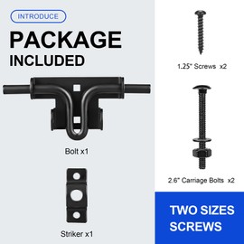 HTHOOOOOME Heavy Duty Slide Bolt Gate Latch with Padlock Hole - Universal Security Lock for Wooden Fence, Metal Gate, Shed Door, Yard Barn, Vinyl Sliding Door - Out/Indoor Waterproof Door Latch, Black