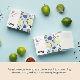 FREY Concentrated Washing Detergent + Natural Dryer Sheets (Classic Package) - Laundry Bundle Includes Free and Clear Detergent (50 loads) and 40 Scented Dryer Sheets (Sandalwood)