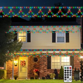 CORST Outdoor Christmas Fairy Lights Plug in,10M 380LED Half-Round Xmas Fairy String Lights Hanging Window Eaves Outdoor Lights Connected,Dark Green Wire, Waterproof for Outside Roof (RGB)