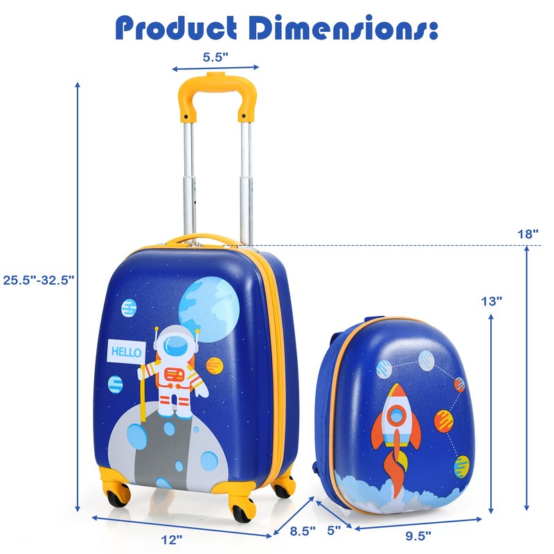 Olakids Kid Luggage Set, 12’’ Travel Backpack and 16’’ Carry