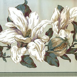 CONCORD WALLCOVERINGS ™ Wallpaper Border Floral Pattern Flowers Buds Leaves for Cottage Farmhouse Trailer House, Colors White Green Blue, Size 10 Inches by 15 Feet MV2911B