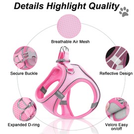 Ledeak No Pull Dog Harness, Highly Reflective Dog Harnesses, Breathable Comfort Anti Pull Dog Harness, Adjustable Lightweight Dog Harness with Strong Buckle for All Dog Breeds (Pink, S)