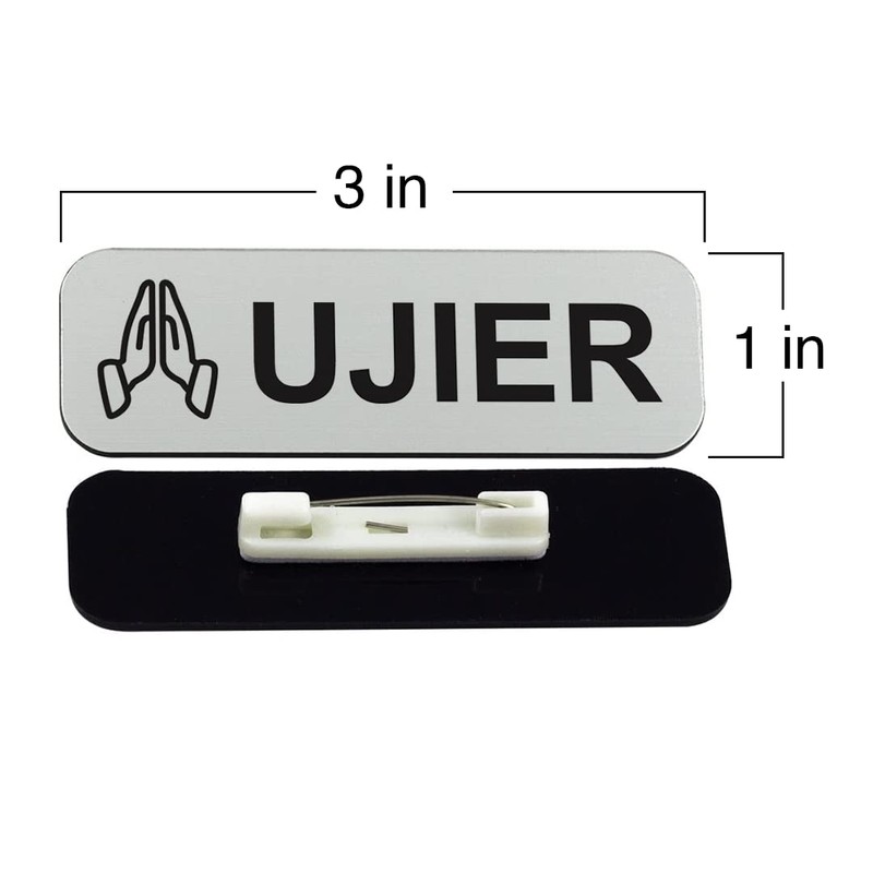 Ujier 1 x 3" Name Tag/Badge, Brushed Gold, Praying Hands