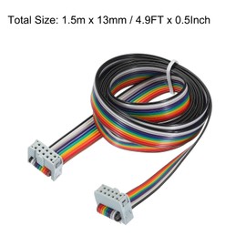 MECCANIXITY 1 Pcs 10 Pin Flat Rainbow Ribbon Cable FC/FC Female Connector 4.9FT 2.54mm Pitch Breadboard Jumper Wires for Electronic Projects