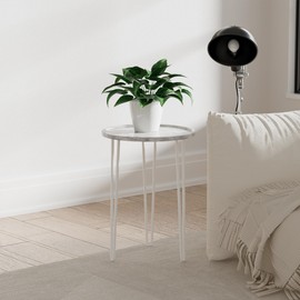 Palama Small Side Table for Living Room, Modern Home Décor Faux White Marbled Top Side Table, Easy Assembly Small Table, Accent Table