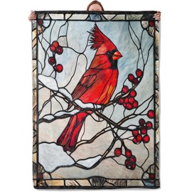 Mounidso Cardinal Blanket, Stained Glass Cardinal Flannel Blanket Gifts for Women, Soft Warm Lightweight Bird Blankets for Living Room Home Decor 50" x 60"