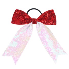 Xansema Large Cheer Bows Sequin Cheer Hair Bow for Girls, Glitter Cheer Bows Ponytail Cheerleading Ribbon Holder Hair Band for Women Teen Girls (Red White)