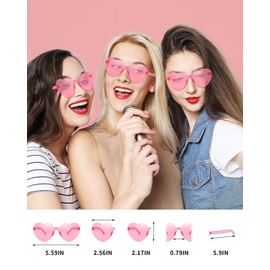 SUNYIWJIE 4 Pairs Pink Heart Sunglasses for Women Men Bulk Transparent Pink Heart Shaped Sunglasses Bachelorette Party Glasses Fun Sunglasses for Party Favor to Add A Splash of Fun And Style (4)