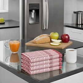 Makooz Kitchen Tea Towels Pack of 4-100% Cotton Terry Towelling - 85g Large 45x70cm - Absorbent, Soft, Quick Drying, Lint Free Commercial Grade Long Lasting Dish Cloths Set for Bar & Catering - Red