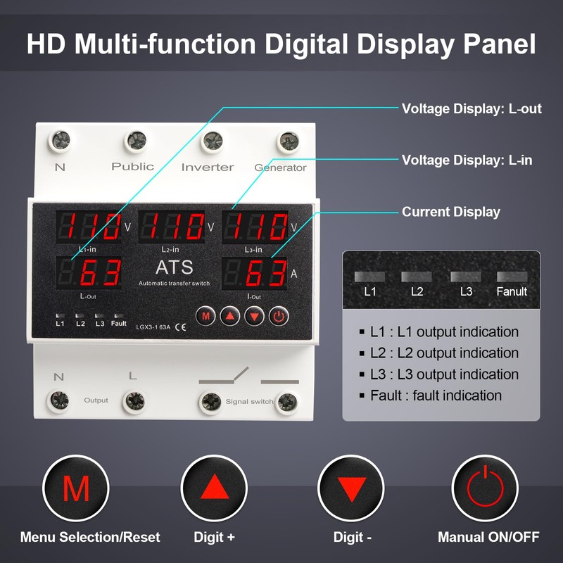 OELFFOW 4P 63A 110V ATS Automatic Transfer Switch - L1