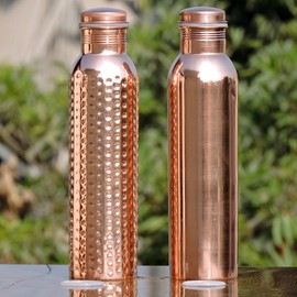 HealthGoodsIn - Set of 2 Pure Copper Water Bottles 600 Ml | Joint-Free Copper Water Bottles Set | Leak-Proof Ayurvedic Copper Water Bottles for Health Benefits (20.28 fl. Oz.)