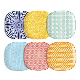 Selamica Porcelain Square Dessert Salad Pasta Steak Plates 10 inches ceramic plates set of 6 microwave/dishwasher/oven safe, Assorted Colors