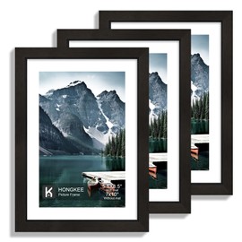 Hongkee 7x10 Frame with Real Glass - Display Pictures 5.5x8.5 with Mat or 7 x 10 without Mat, Photo Frame for Wall or Table Top Display(Black, 3 Pack)