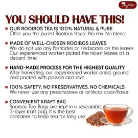TOG999, Premium 60 Red Rooibos Tea Bags, 100% Natural & Pure from Rooibos Tea Leaves. Loose Leaf Rooibos Herbal Tea. Made with Natural Material Tea Bags. No Sugar, No Caffeine, No Gluten, Vegan.