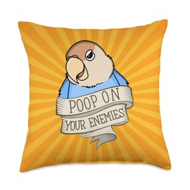 Parrot Poop On Your Enemies I Peach-faced Blue Lovebird Throw Pillow