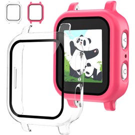 Kuaguozhe 2 Pack Case Compatible with Gabb Watch 3/3e Screen Protector with for Kids, Hard PC Overall Protective Case Bumper with 9H Tempered Glass Cover Accessories, Clear+Pink