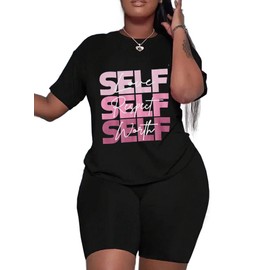 Hilinker - Conjunto de 2 piezas para mujer, estilo casual, de verano, pantalones cortos para entrenamiento gráfico, Black Pink Self, XXL
