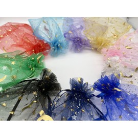Jexila 100PCS Moon Star Organza Bags 4''X6'' Mixed Color Small Mesh Gift Bags Drawstring Jewelry Bags for Birthday Wedding Party Favor Candy Bags