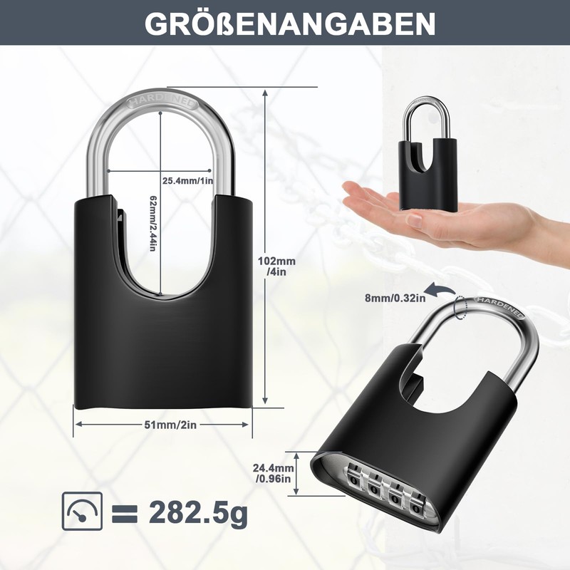 ZHEGE Combination Lock, 4-Digit Resettable Combination Padlock, Weatherproof Theft Proof