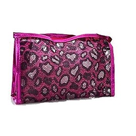 NBR Makeup Cosmetic Case Travel Womens Girls Teen Organizer Bag (Pink leopard cheetah)