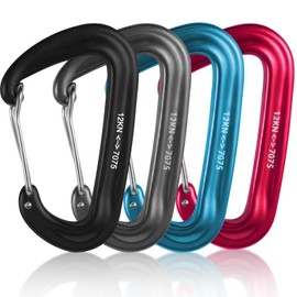 Pack of 4 Heavy Duty Aluminium Carabiners, Large Carabiners, 12 KN (1200 kg), Aluminium Carabiner, Aluminium Carabiner Keyring, Aluminium Carabiner Hook for Camping, Hiking, Fishing (Multi-Colour)