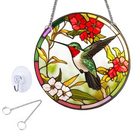 HhBdy Sun Catchers for Windows,8in Diameter Colour Catcher Acrylic Window Sun Catcher for Window Sun Catcher Decor Stained Light Catcher,Window Porch Home Accessories (Hummingbird)