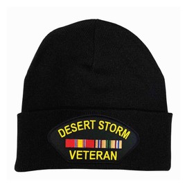 Beanie with Embroidered Desert Storm Veteran Black Patch