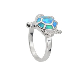 Beaux Bijoux Sterling Silver Created Blue Opal Turtle Ring (Size 6)